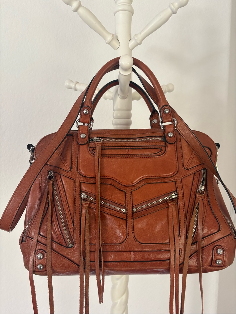 Rebecca Minkoff Brown Leather Jealous Tri Zip Fringe Satchel - Picture 11 of 14